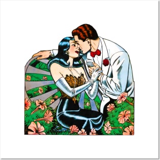 Love Kiss of Elegant and Classic Couple Diary Valentines Day Retro Vintage Comic Book Posters and Art